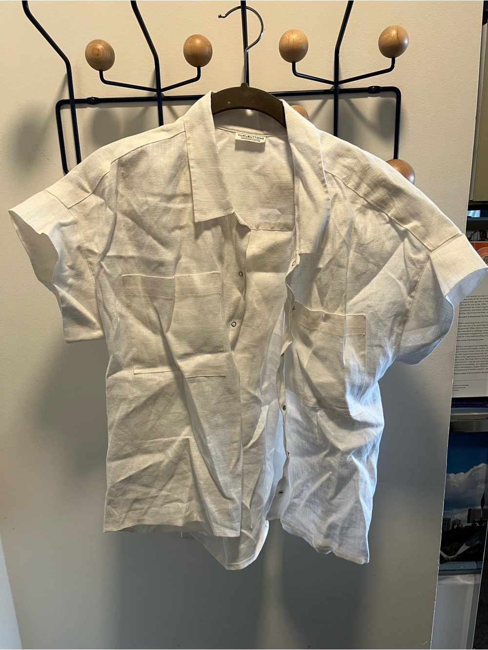 Lightweight White 100% Linen Handmade Short-Sleeve Button Front Shirt